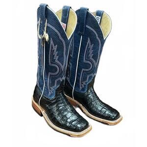 NEW ANDERSON BEAN BOOTS women's custom exotic caiman belly chex boot in black/bl